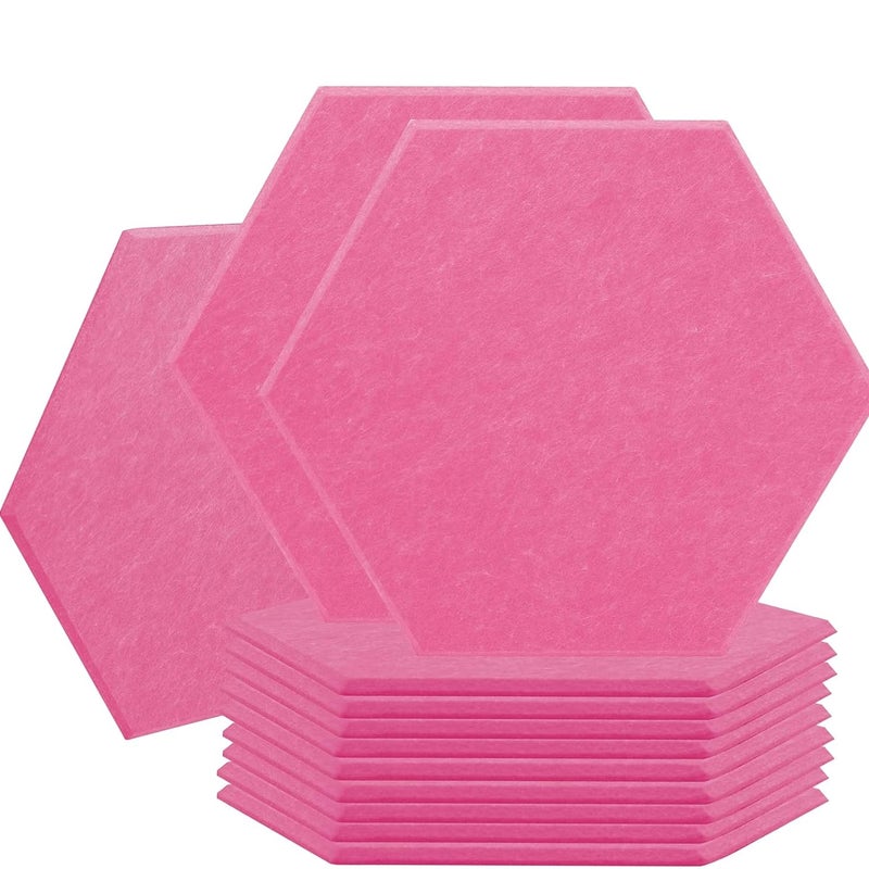 12 samoprzylepnych paneli dźwiękochłonnych, pianka dźwiękochłonna o wysokiej gęstości, sześciokątne panele dźwiękochłonne, różowe