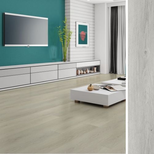 Suelo vinílico spc formato xl con subsuelo incorporado (5mm) en clic - 10 cajas (20,9 m²) agua nieve