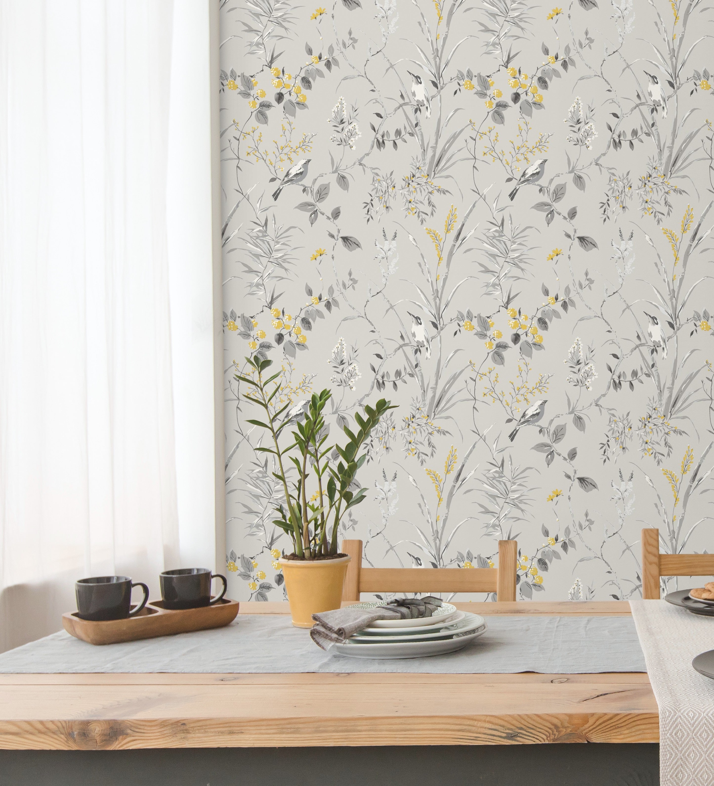Papel pintado lavable de ramas flores y pájaros estilo romántico - Alison Garden 680927 de GAULAN - Rollo de 10 m x 0,53 m - 7