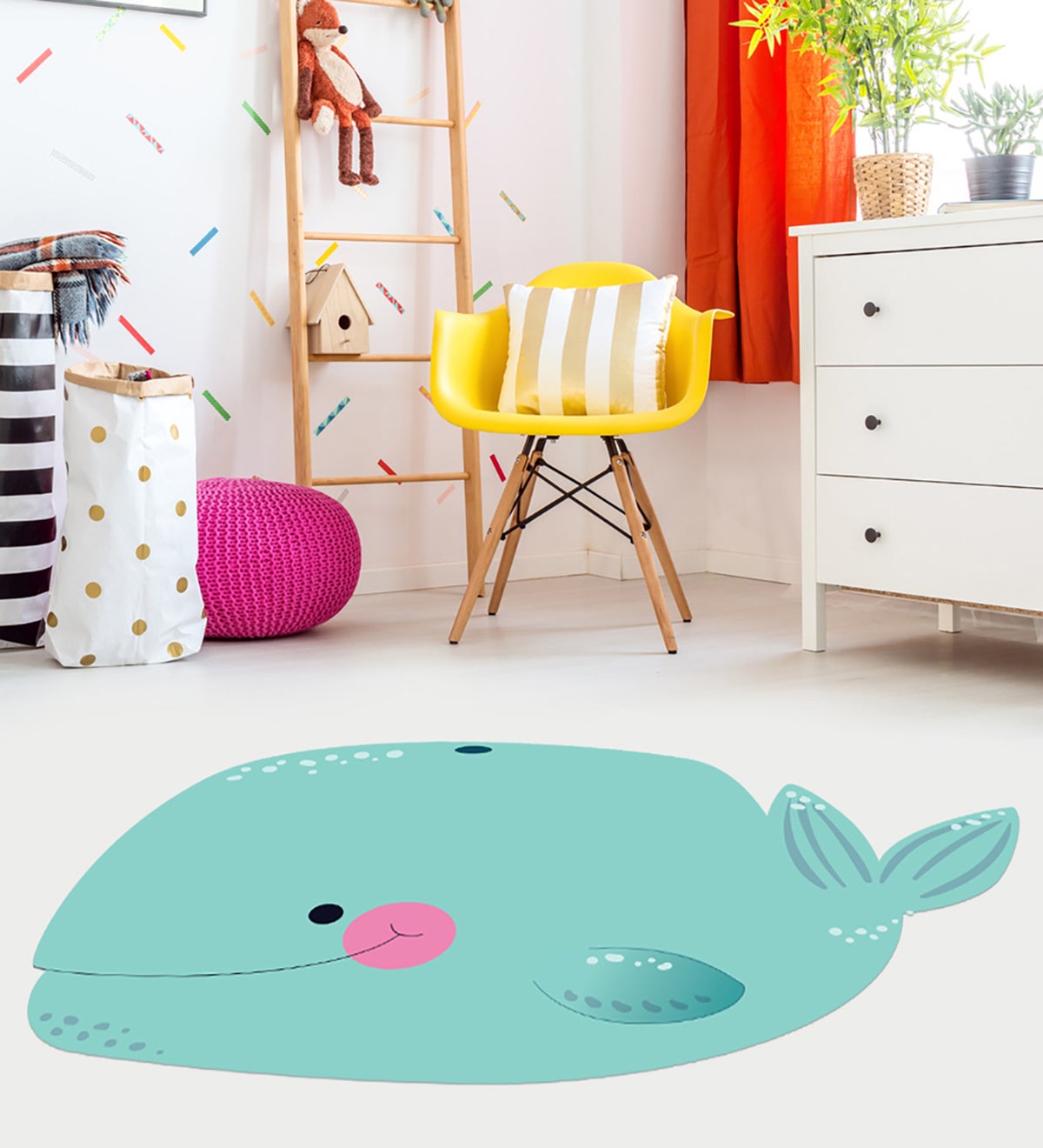 Dywan winylowy dziecięcy Whale 61x100 cm - antypoślizgowy PVC, winylowy do pokoju dziecięcego, ognioodporny i zmywalny