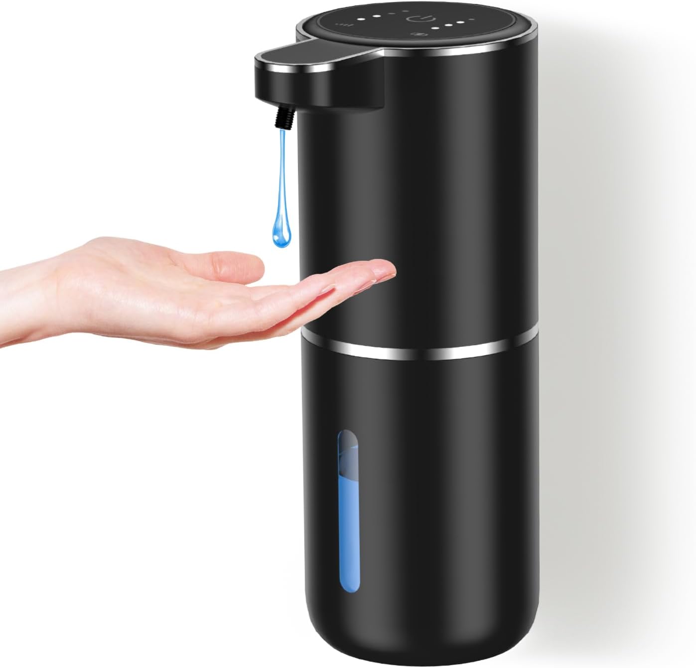 Dozownik mydła do montażu na ścianie, 400 ml, USB-C, z akumulatorem, 4 poziomy regulacji, czarny, do kuchni i łazienki