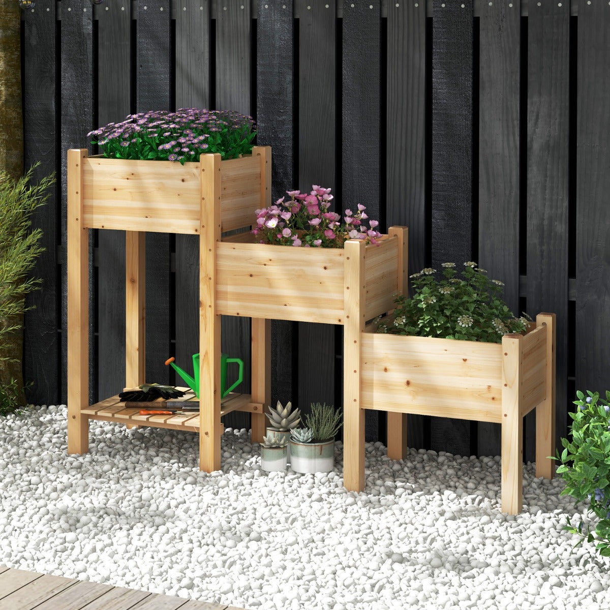 GIANTEX Jardinière Surélevée Bois Sapin 120 X 43,5 X 51 Cm – Parterre Herbes & Légumes Balcon Jardin