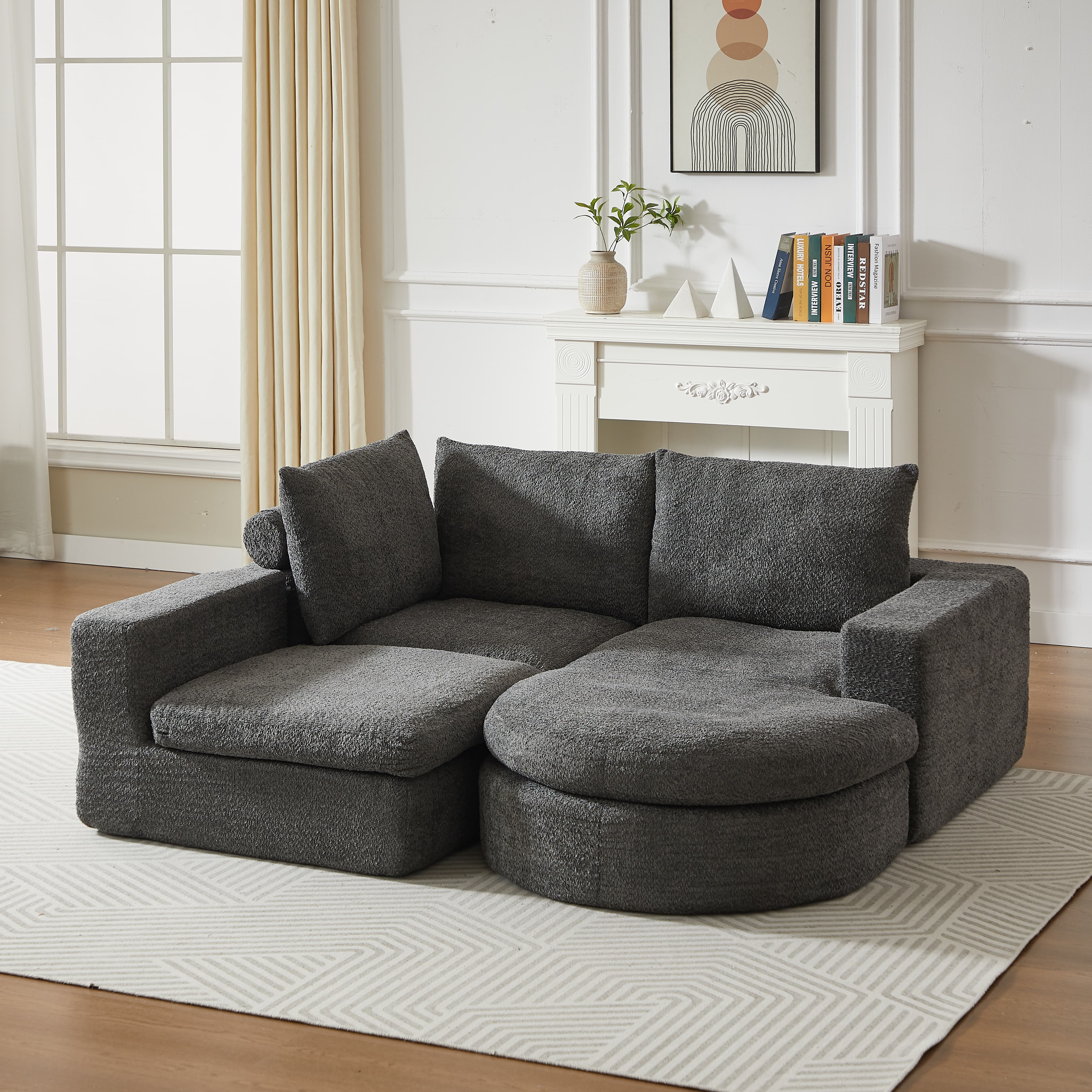 Canapé et chaise longue en chenille, canapé modulable combinable avec chaise longue en forme de L, canapé en mousse compressée - 4