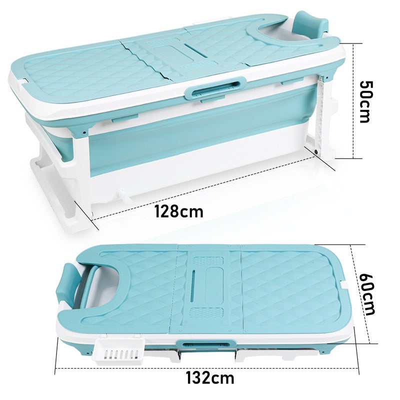 Baignoire Pliable Sonnewelt Taille L - 118x60x50cm - Pour Adulte, Avec Couvercle Et Panier - Bleu