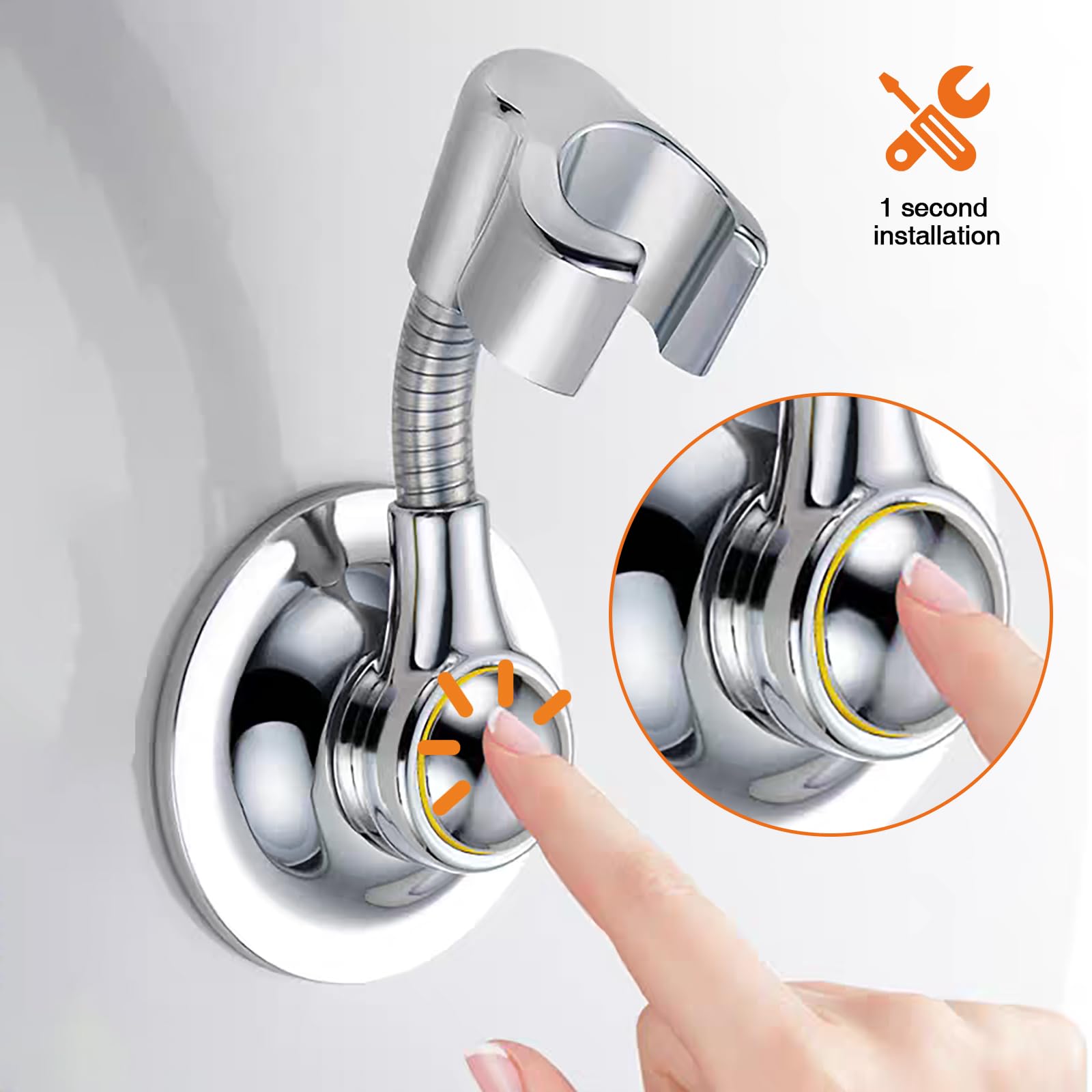 Support de Douchette Ventouse, Sans Percage, Support de Pommeau de Douche Reglable à 360°, Support de Douche à Main, ABS, Chromé - 2