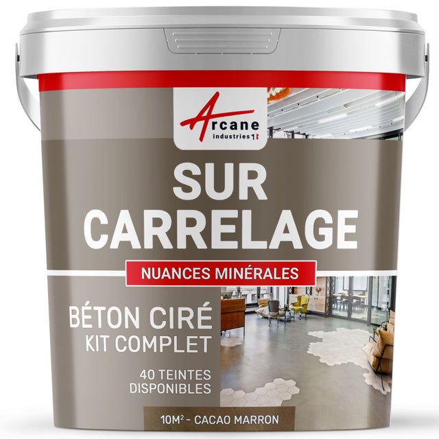 BETON CIRE CARRELAGE POUR SOLS ET MURS - KIT BETON CIRE SUR CARRELAGE - 10 m² (en 2 couches) Cacao Marron - ARCANE INDUSTRIES