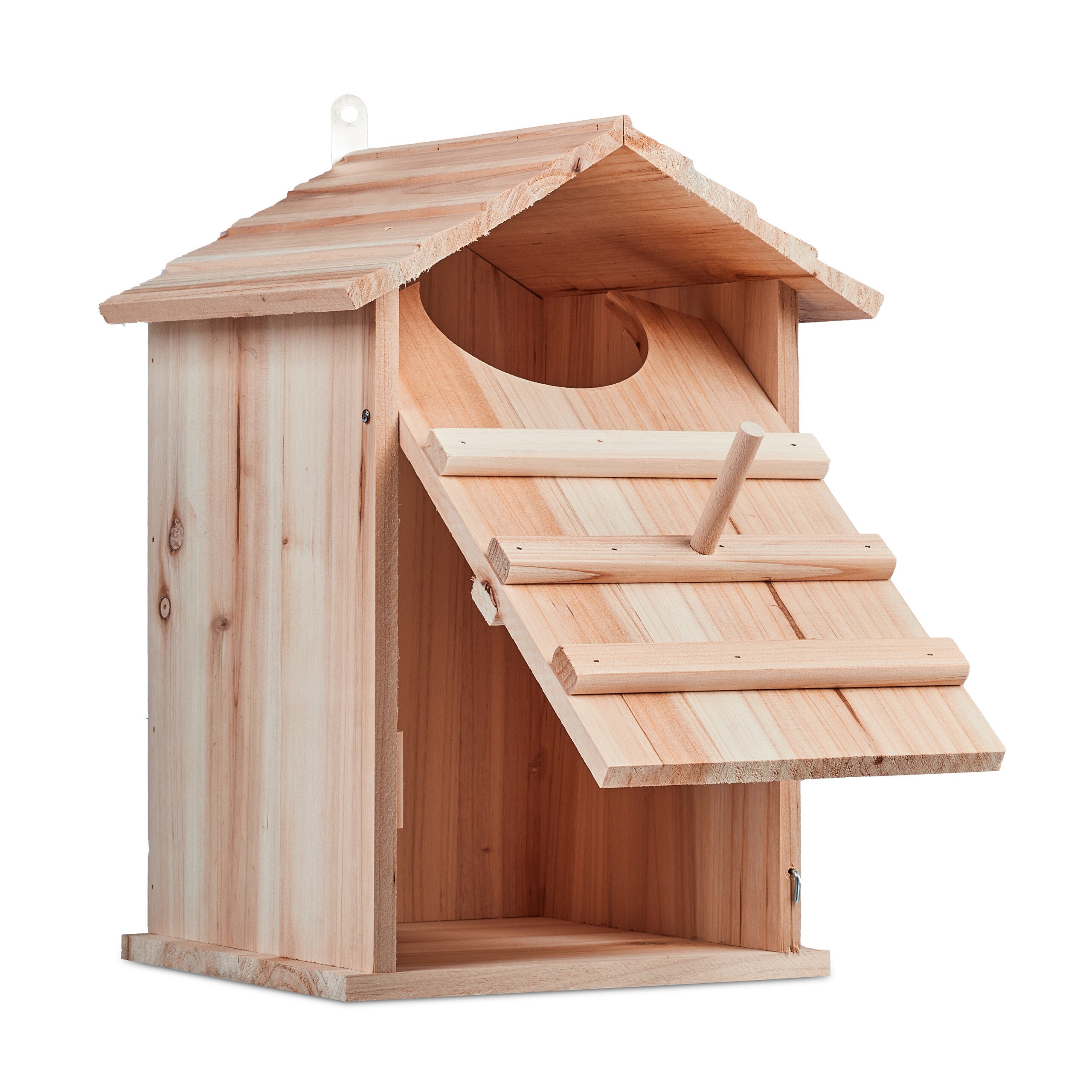 Relaxdays Nichoir d’extérieur pour chouettes, bois de sapin, porte inclinable, trou d’envol HL 9,5 x 9,5 cm, nature - 6