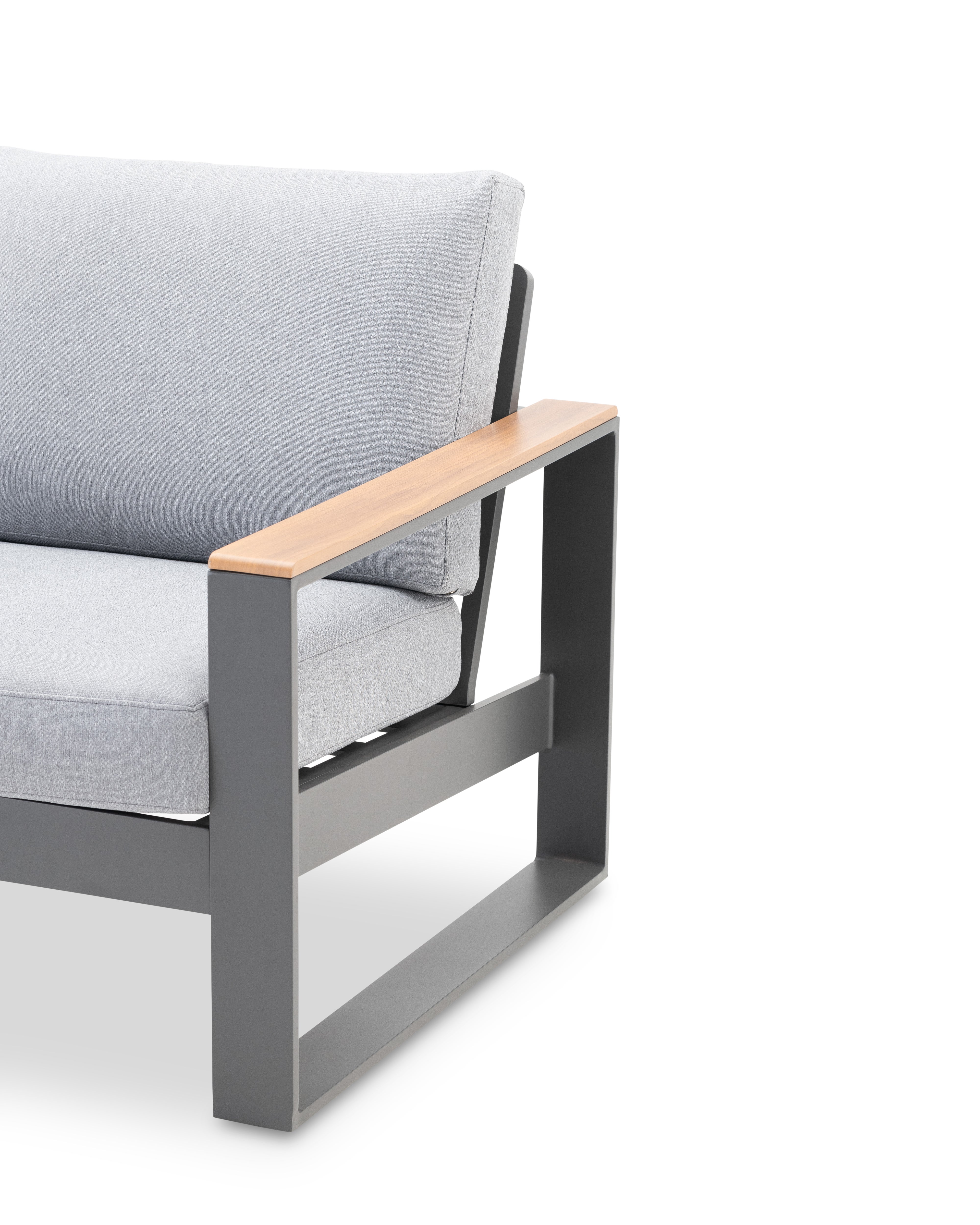 Canape jardin 2 places aluminium anthracite et accoudoirs effet bois - Manhattan - 3