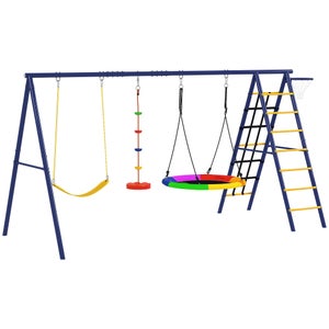 COSTWAY 8-en-1 Structure D’escalade Avec Toboggan, Balançoire Réglable, Barres De Singe Et Anneaux De Gym – Pour Enfants De 3 Ans Et +, Charge 100 Kg, Multicolore