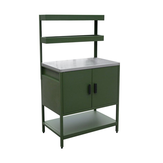 Cozinha de exterior em aço com 2 prateleiras suspensas e 2 portas, 80cm, Naxos, Verde, 80x51x142 cm