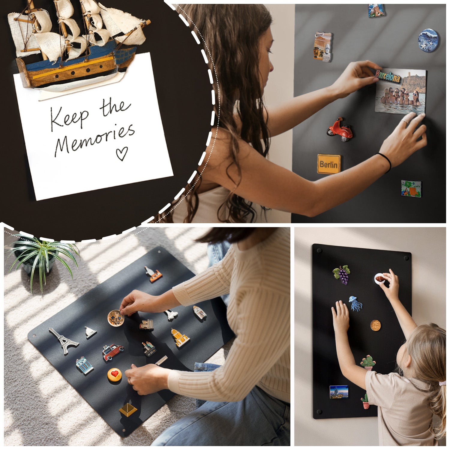 Tableau magnétique noir métal – Décoration murale maison bureau – Organisation notes & souvenirs de voyage – Design minimaliste – 30x40 cm - 6