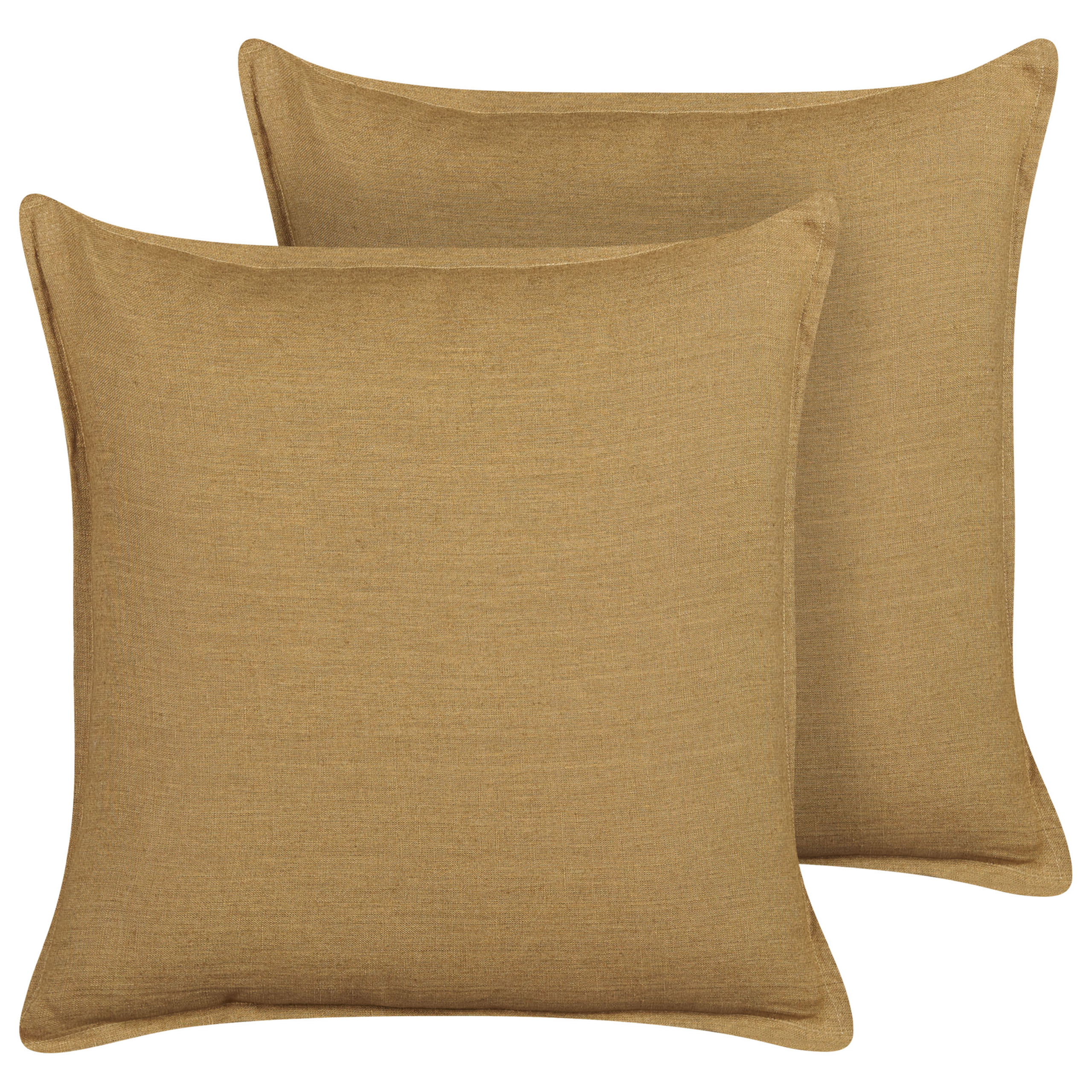 Beliani conjunto de 2 cojines decorativos subulata lino 45 x 45 cm mostaza liso