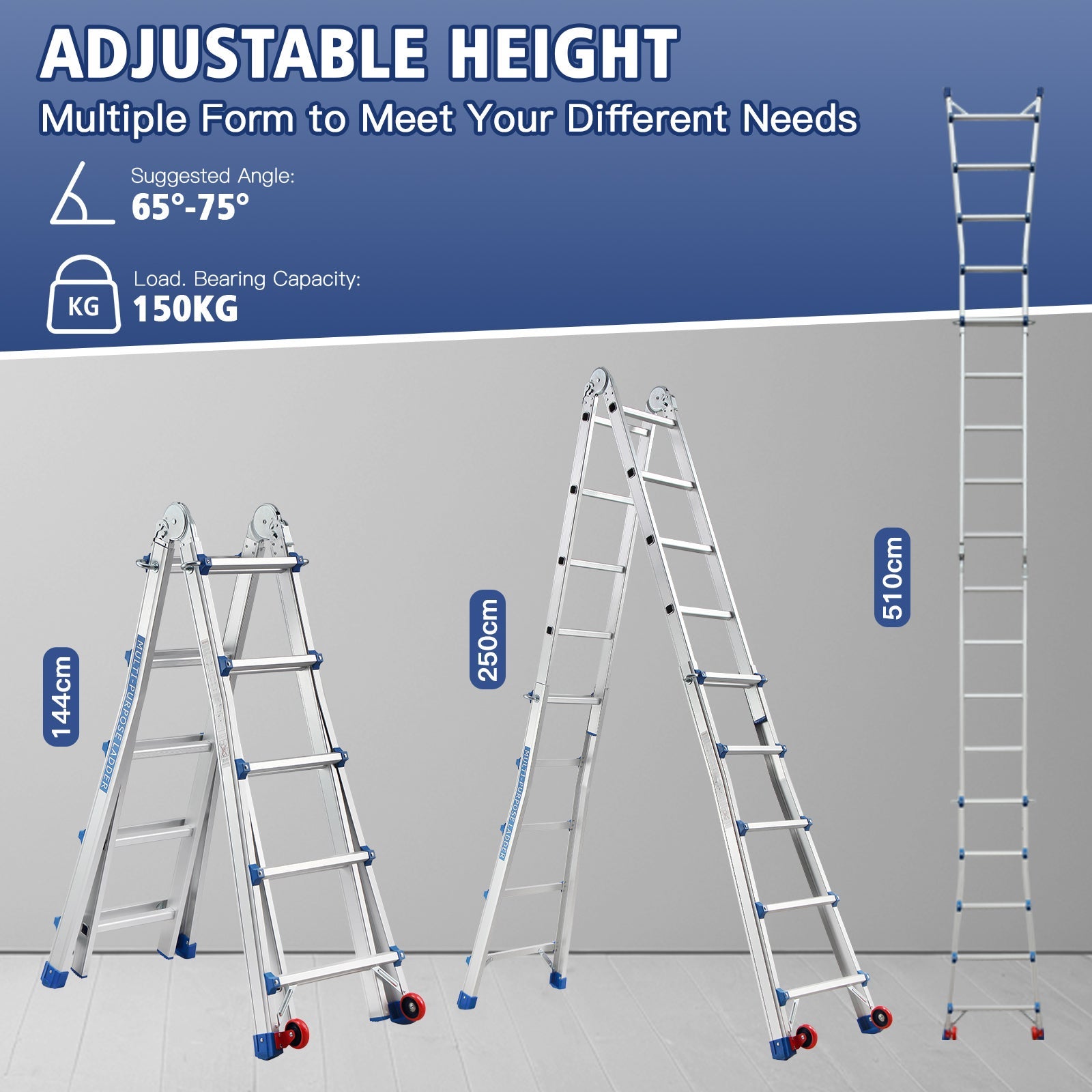 TEENO Echelle Telescopique 5,1m, Échelle Télescopique en Aluminium, Escabeau 5x5 Marches, Marchepieds Escamotables - 2