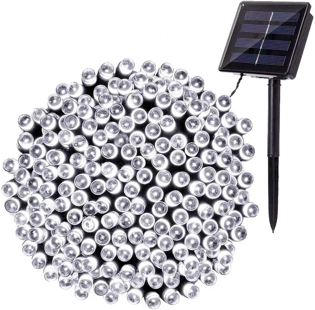 Lampki solarne na zewnątrz, 22 m, 200 diod LED, wodoodporne, na choinki i dekoracje ogrodowe, chłodne białe światło