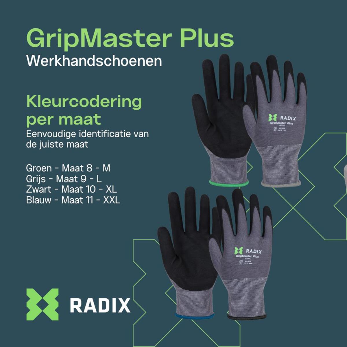 Gants de travail - Radix - GripMaster Plus - Nitrile micro-mousse noir/gris - Taille M8 / S - 5