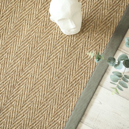 Tapis Jonc de mer - Bihar fin chevron - Ganse chenille vert mousse - 80 x 150 cm - 3