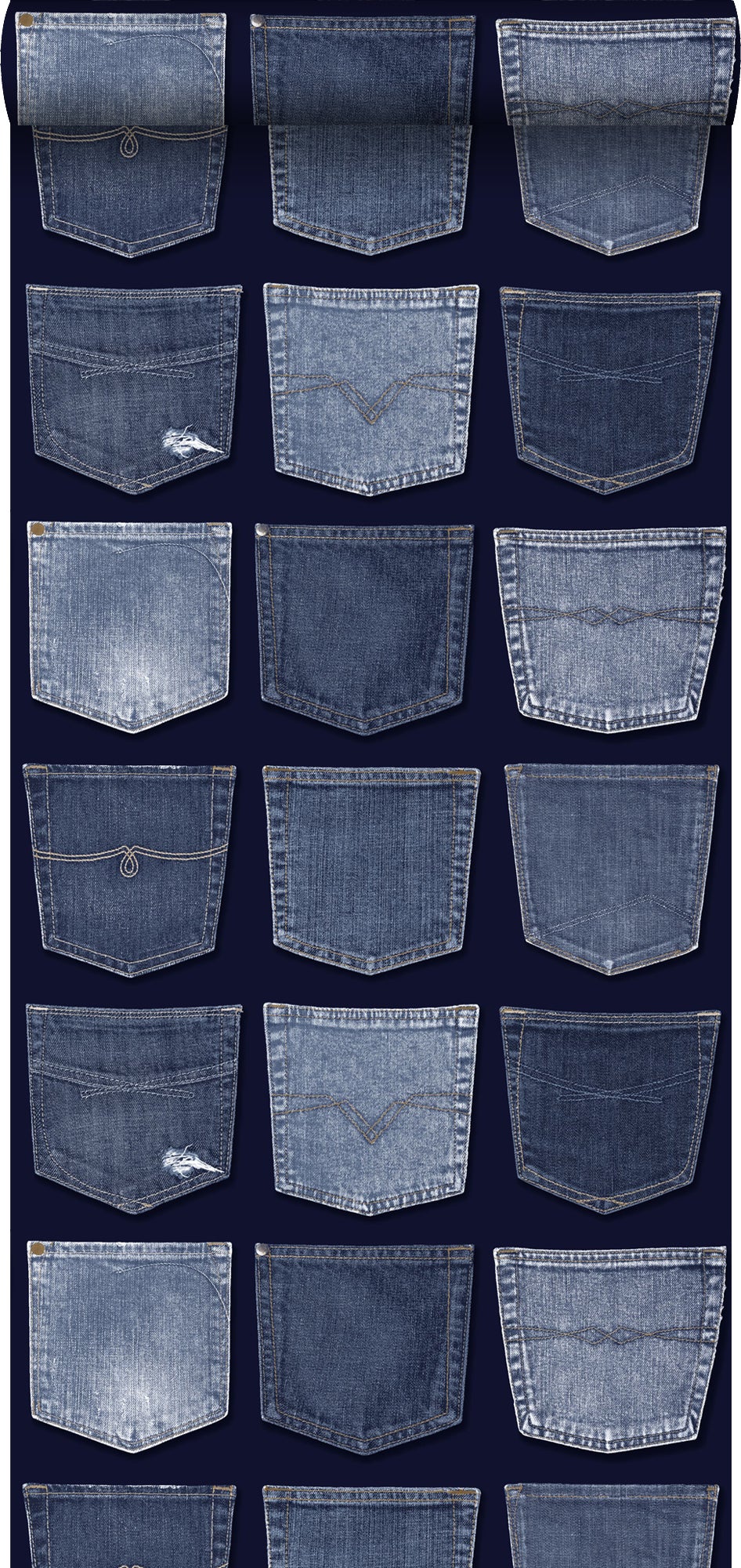 Tapeta kieszenie w jeansach niebieskim - 53 cm x 10.05 m - ESTAHOME