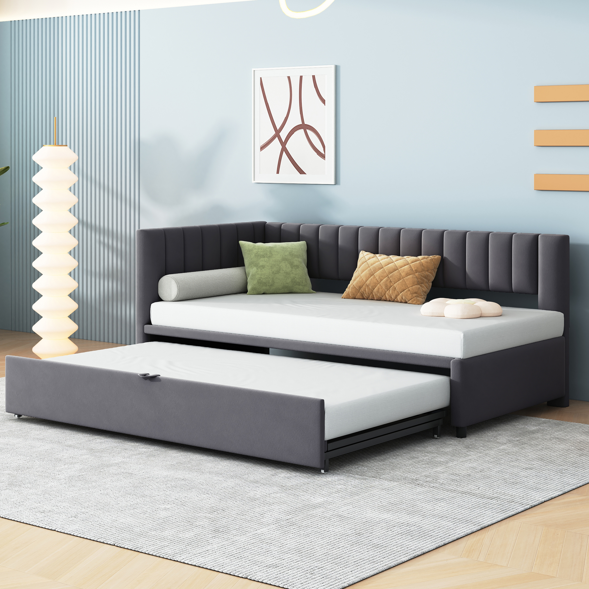 Divano Letto Estraibile 90/180x200 Cm In Velluto Grigio - Letto Matrimoniale 2 In 1 Con Doghe