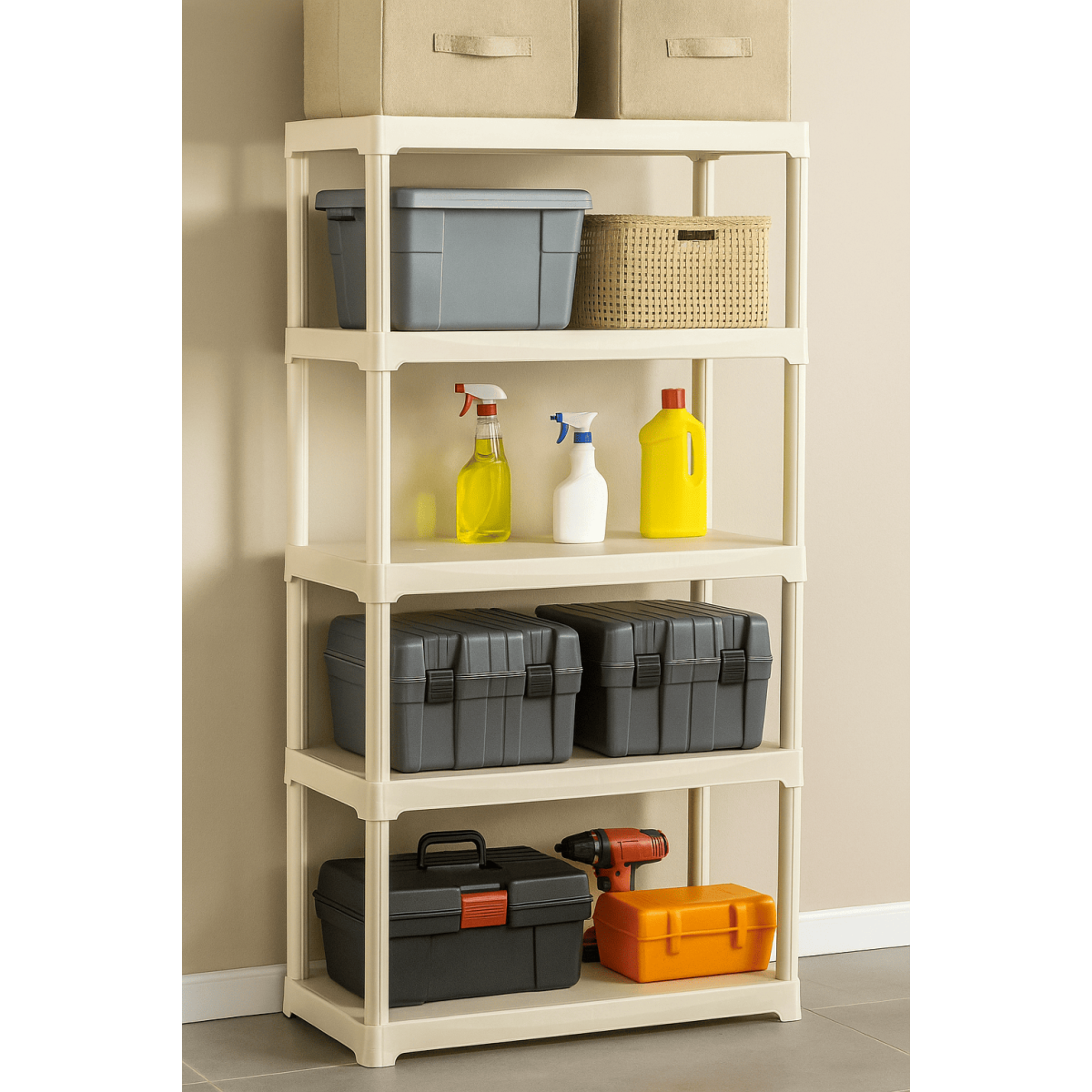 Estante de arrumacao 5 niveis 80x40x176 cm - Estante bege em polipropileno resistente - Suporta 150 kg - Anti humidade - Art Plast - 4