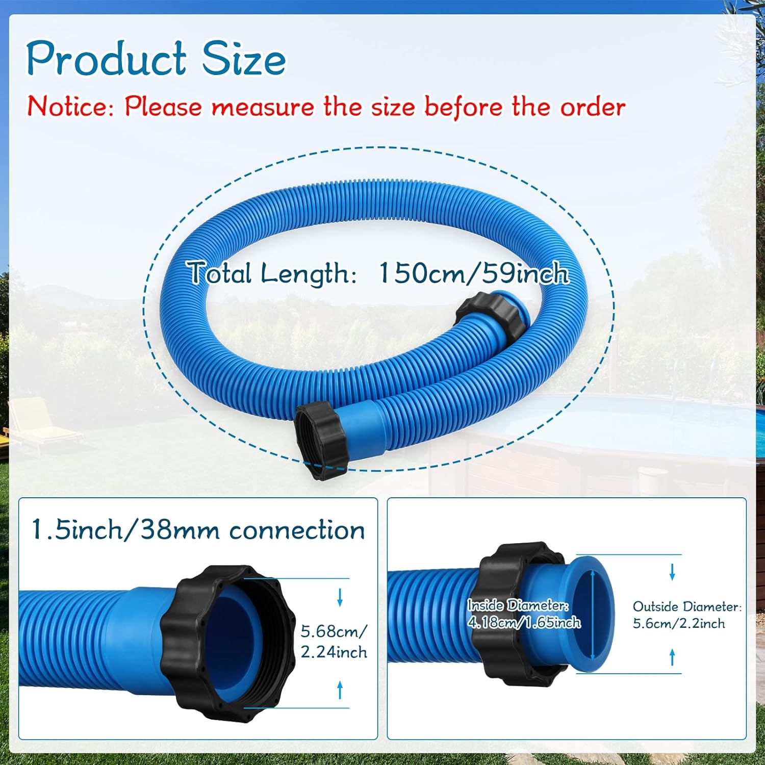 TidyMister Kit Ricambio Tubo Filtro Piscina – 3 Tubi Da 3,2 X 149,9 Cm Con Morsetti, Adattatore E Nastro Teflon