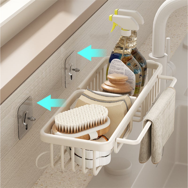 Étagère de cuisine noire sans perçage – Support évier compact 37,5×12×6 cm pour éponges, chiffons et lingettes, aluminium durable - 5