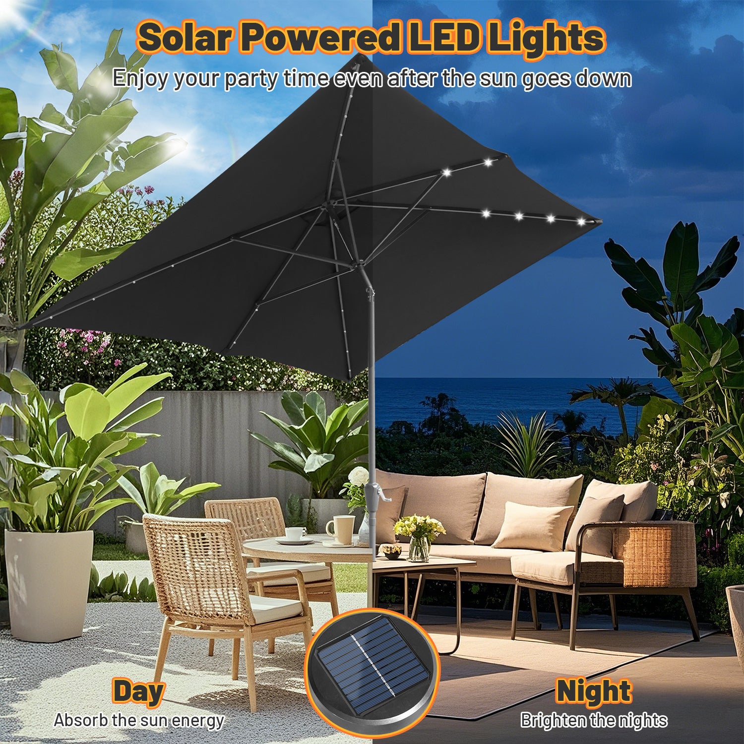 Parasol terrasse 2 × 3 m avec LED – Parasol extérieur rectangulaire, gris - 6