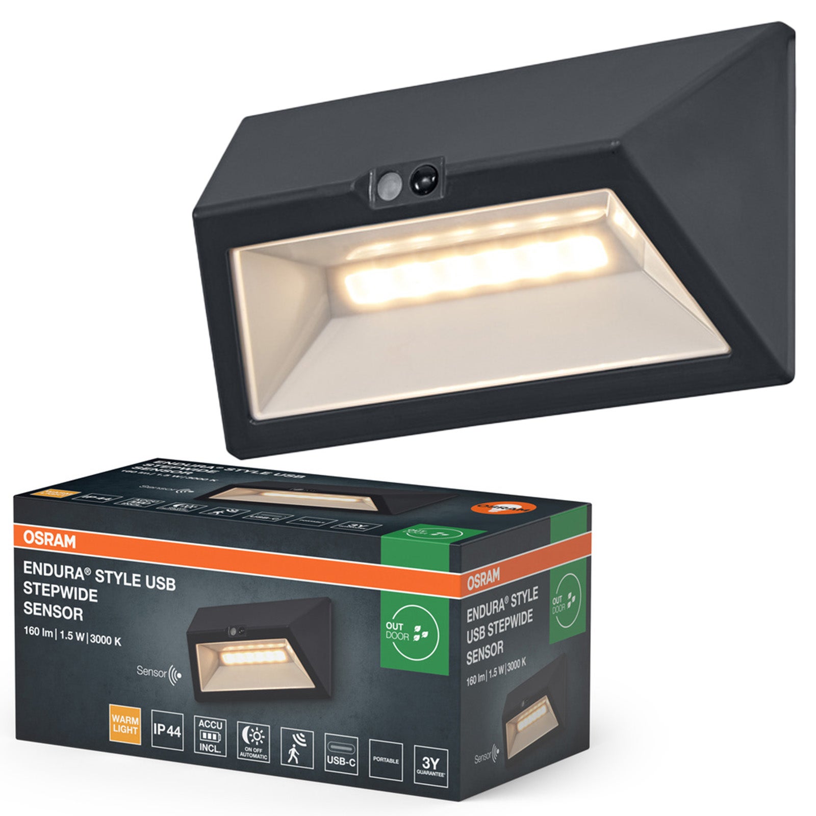 Kinkiet Ogrodowy Osram Lampa Elewacyjna Zewnętrzna LED z Czujnikiem Ruchu i Zmierzchu 1.5W 110lm 3000K Ciepła biel Szary IP44 1 szt.