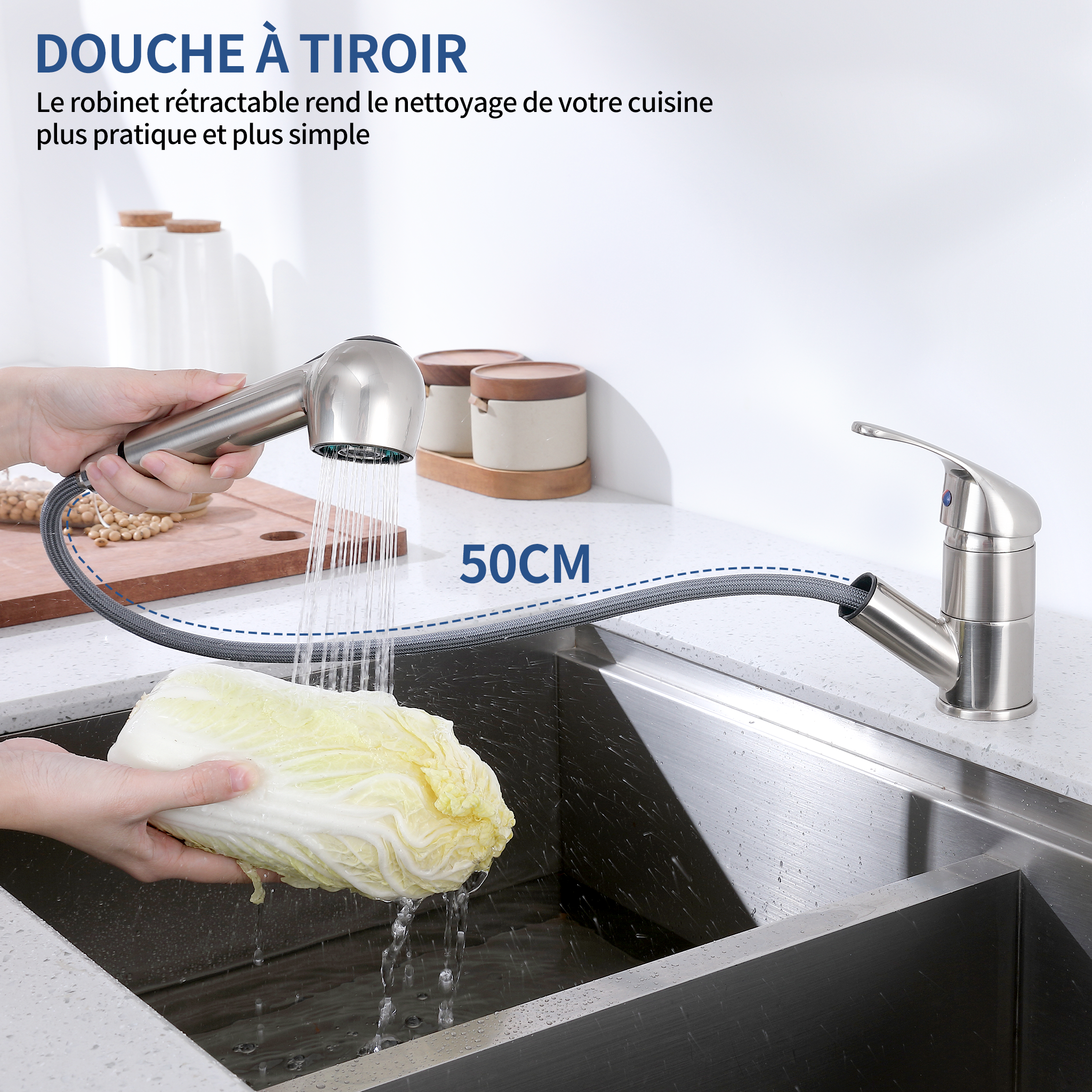 Doccetta Estraibile Rubinetto Cucina Con - Acciaio Inox 304, Rotazione 360°, 2 Modalità Getto, Cartuccia Ceramica Rubinetto Cucina Estraibile - Foto 12
