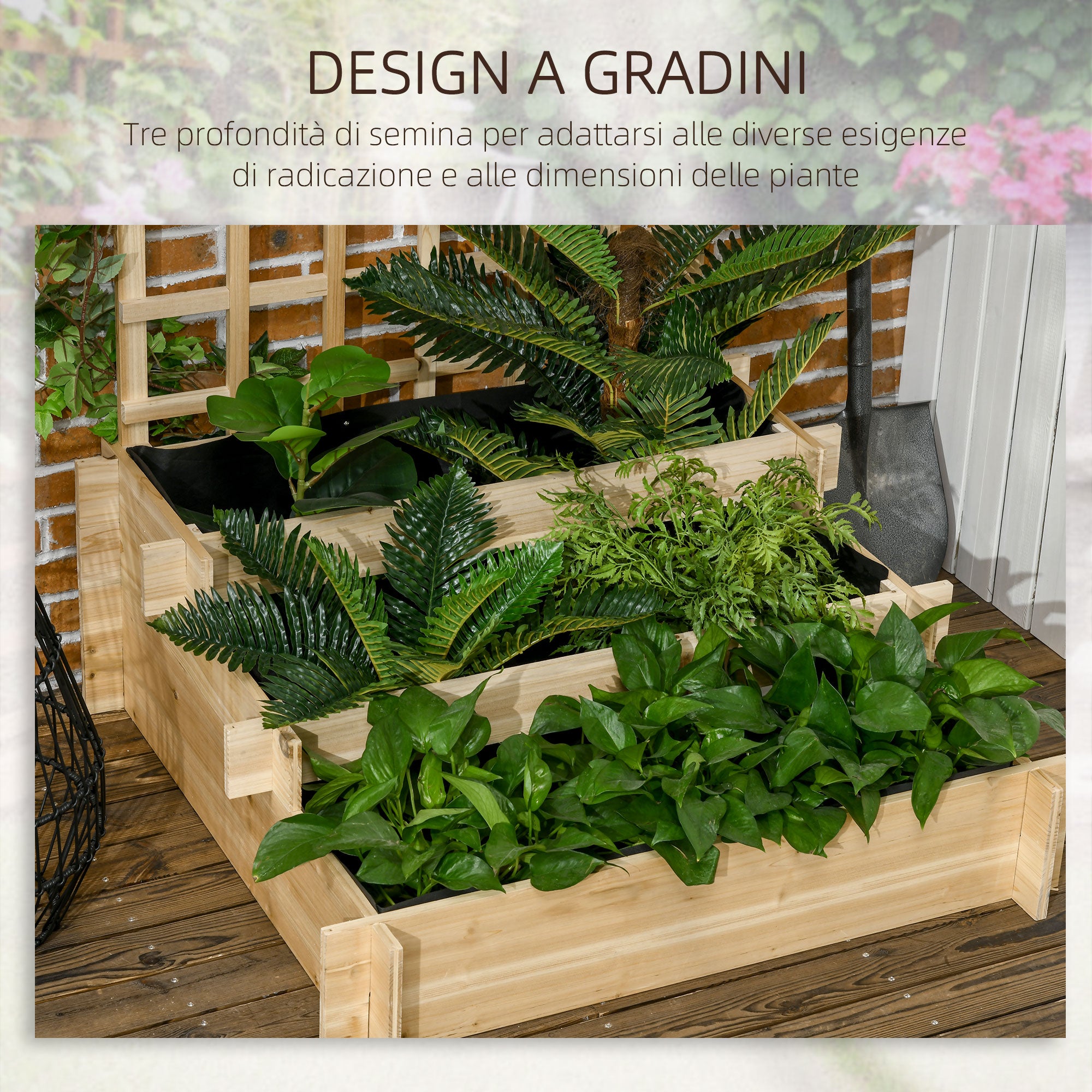 Jardinière extérieure 3 étages bois sapin grille non tissée 95x95x110 cm - 7