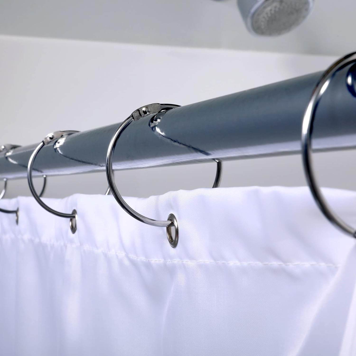 24 Anelli Per Tenda Doccia In Metallo Nero – Ganci Automatici Con Diametro 50mm