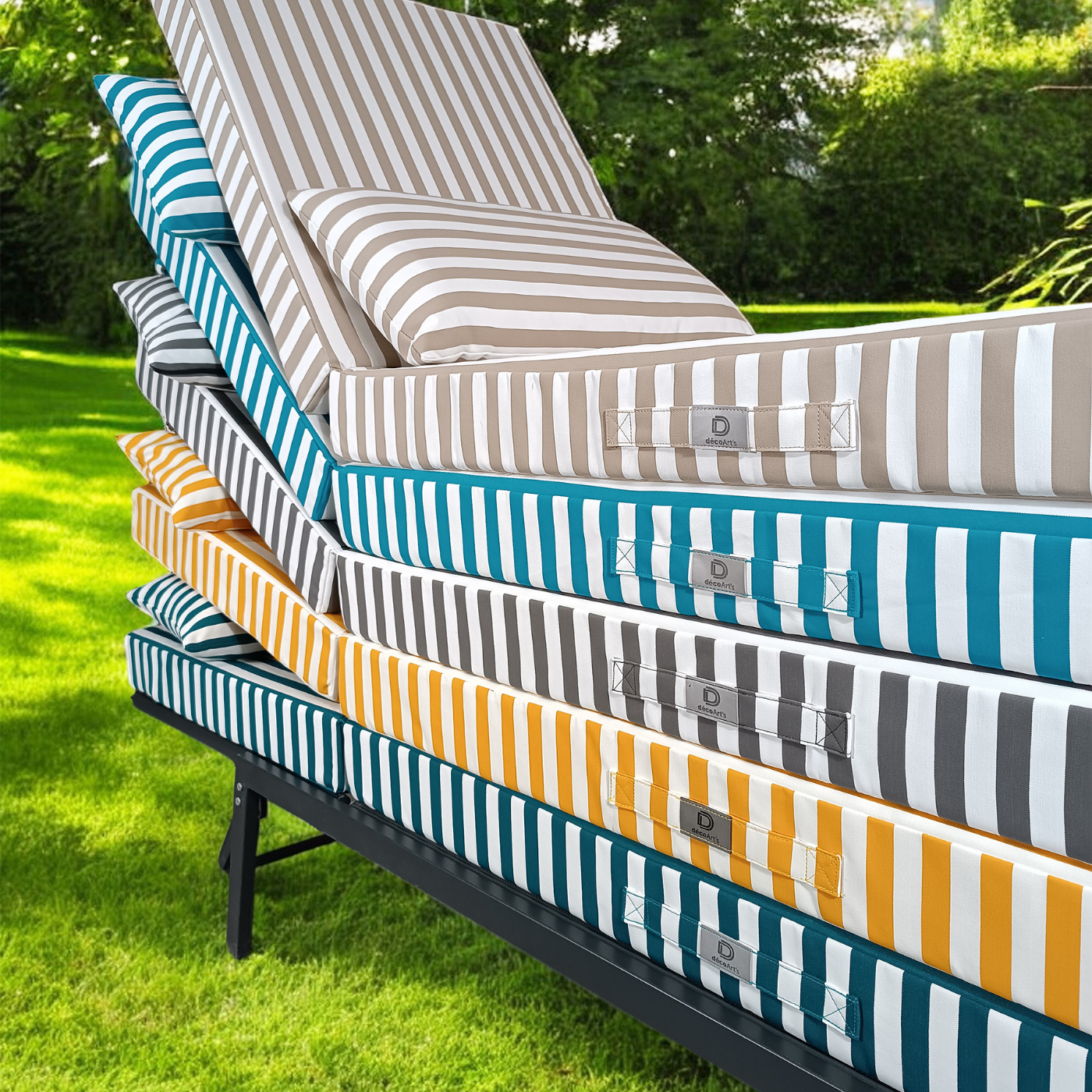 Coussin bain de soleil premium avec coussin - Rayures Jaunes - 6