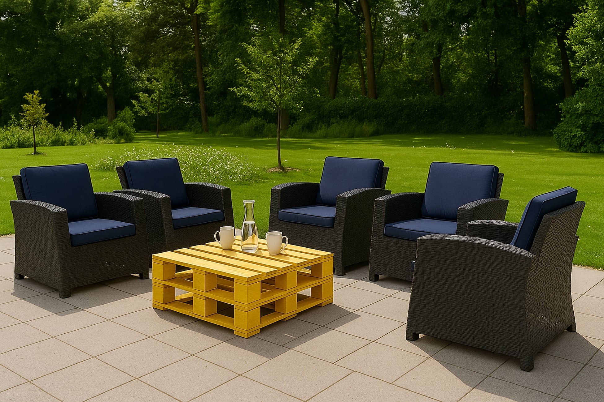 Cuscino per sedia in polyrattan 56x52x7cm Set da 4 cuscini per sedia- Cuscino per poltrona da giardino Blu scuro/ cuscino schienale seduta per esterni - 5