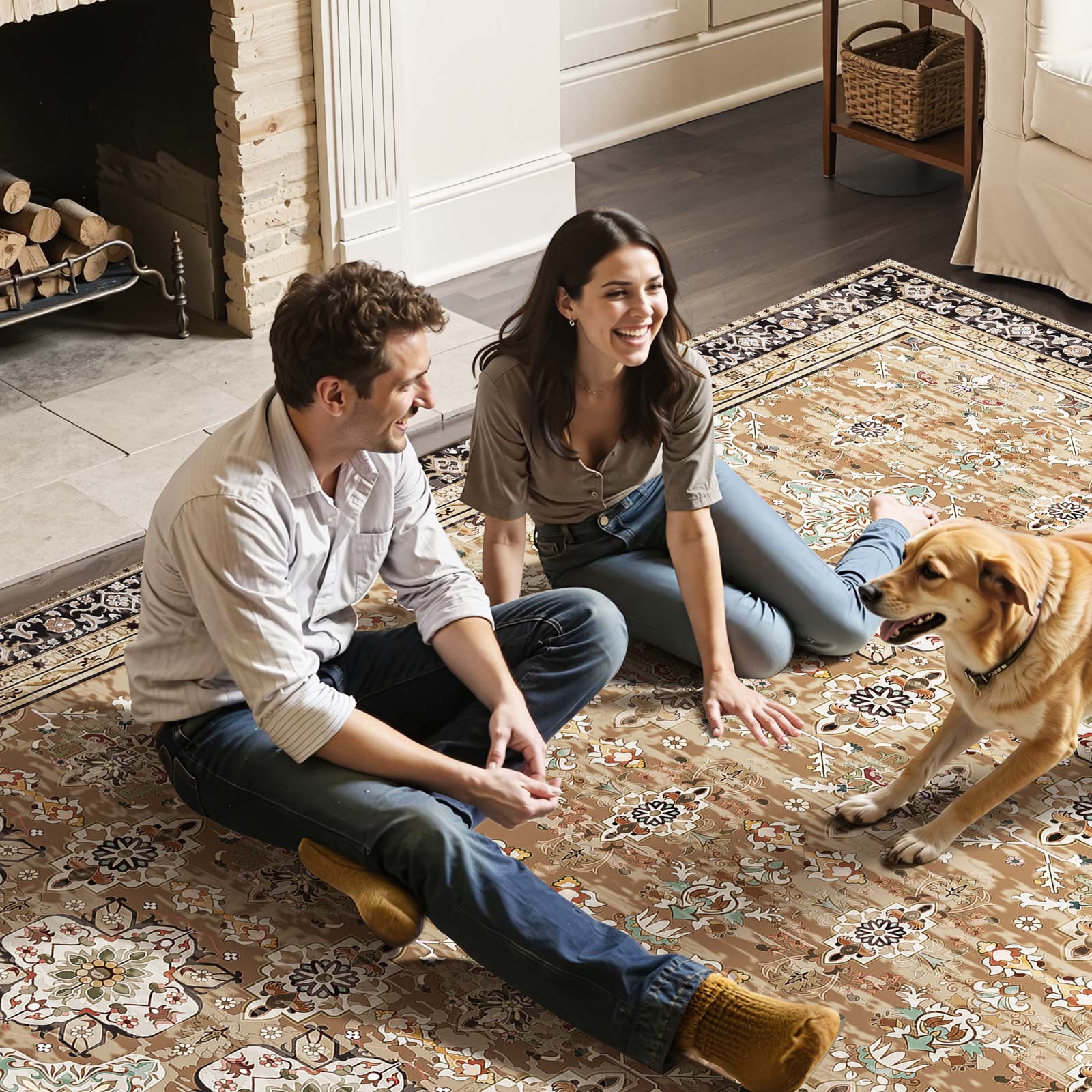 Tapete VEVOR sala estar, 2,3 x 2,9 m, grande lavável, antiderrapante, resistente riscos animais estimação, para escritório, entrada, castanho e verde - 8
