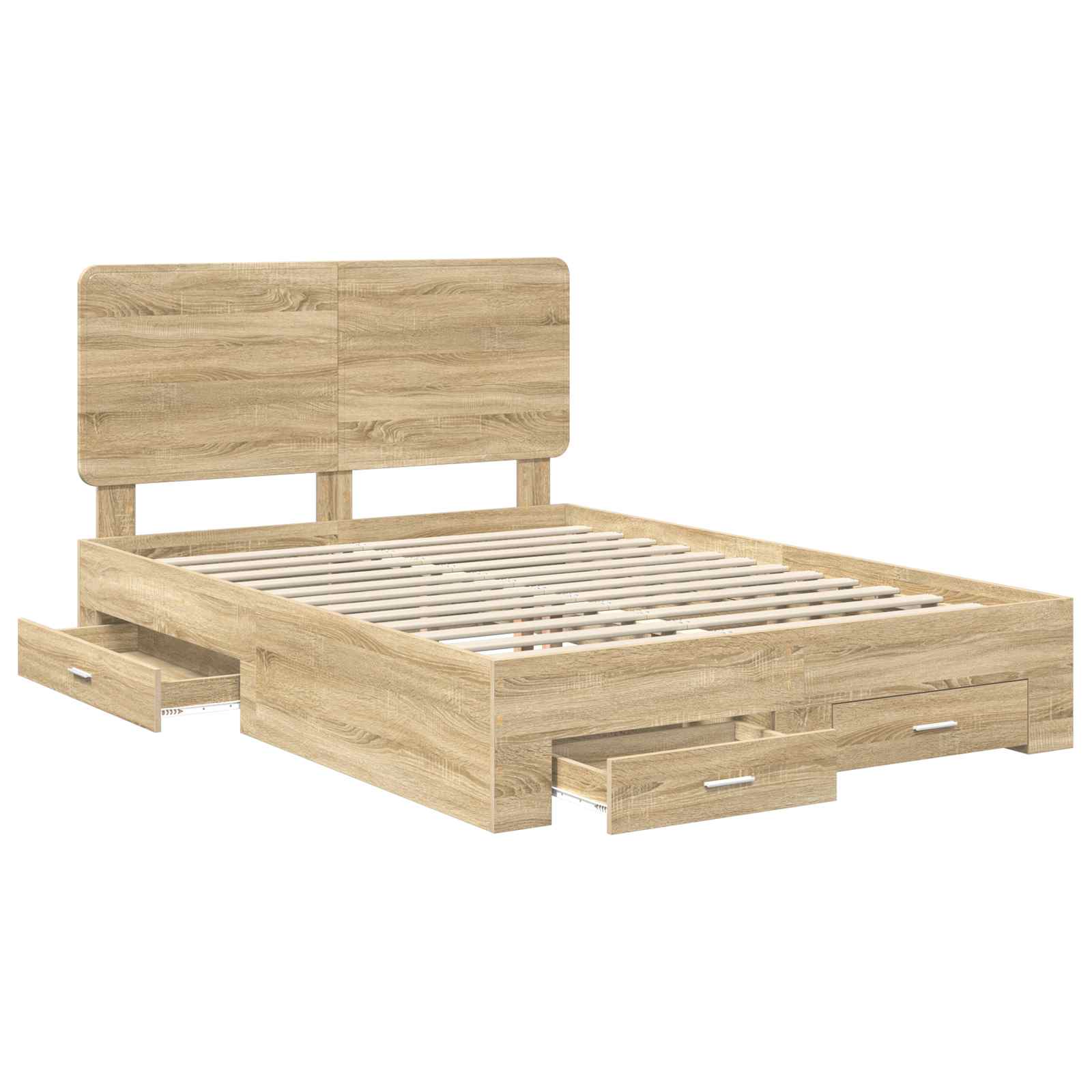 Cadre de lit en panneau de bois, chêne, pour la chambre, 140 × 190 cm - 5