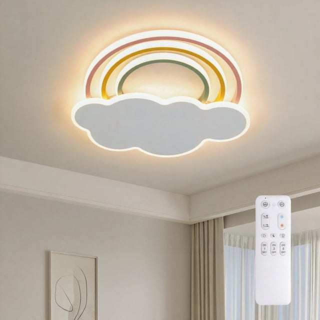 Plafón LED Habitación Infantil 40cm, 40W 4000lm, Diseño de Nube Arcoíris, Regulable 3000-6500K, Mando, Memoria y Temporizador para Salón y Dormitorio