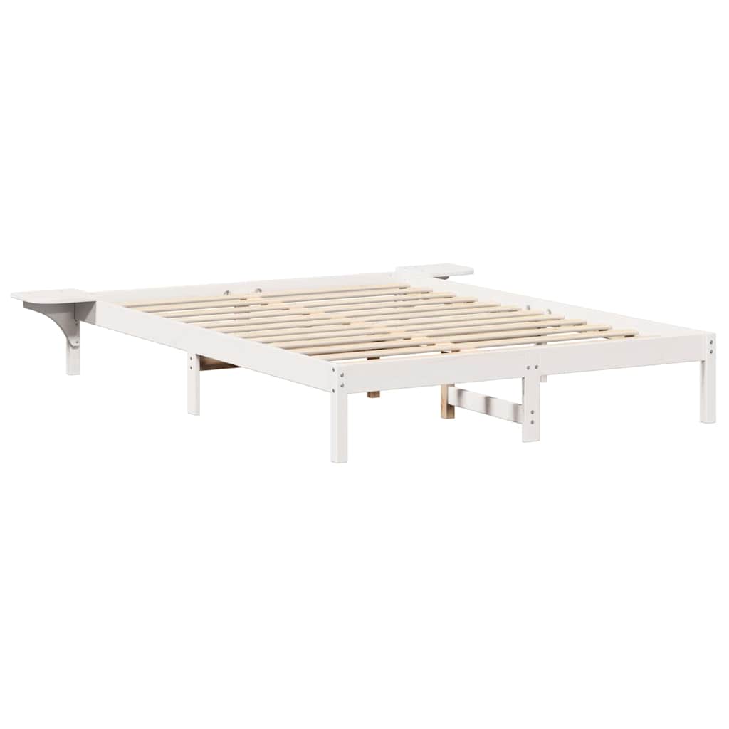 Cadre de lit blanc en pin massif pour la chambre, 150 × 200 cm - 4