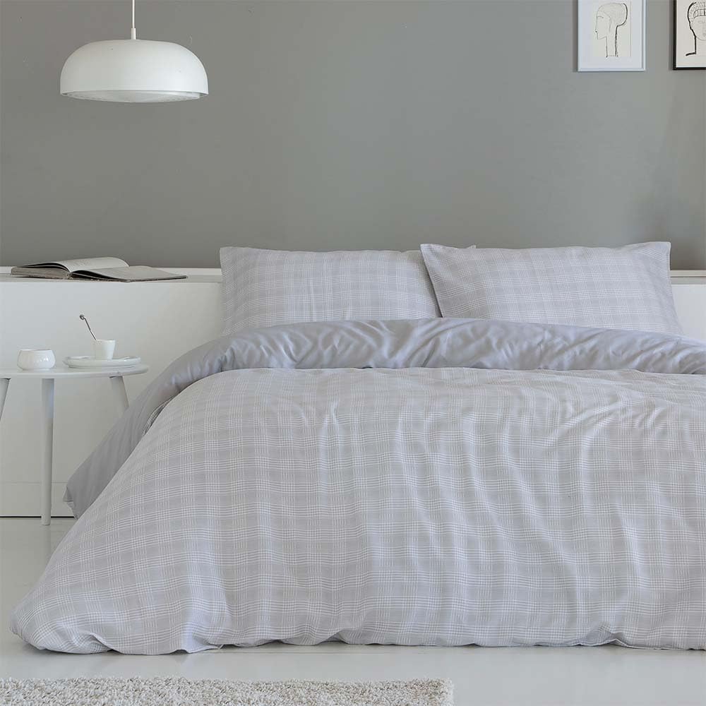 Beddengoedset van Egyptisch katoen, draaddichtheid 300, wit en grijs, voor bedden met de afmetingen 180 x 190/200, 100% Egyptisch katoen