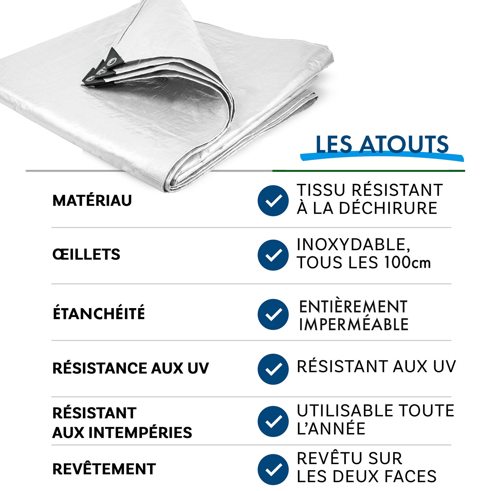 Bâche de protection imperméable 140 g/m² Blanc 3 x 5 m - 5
