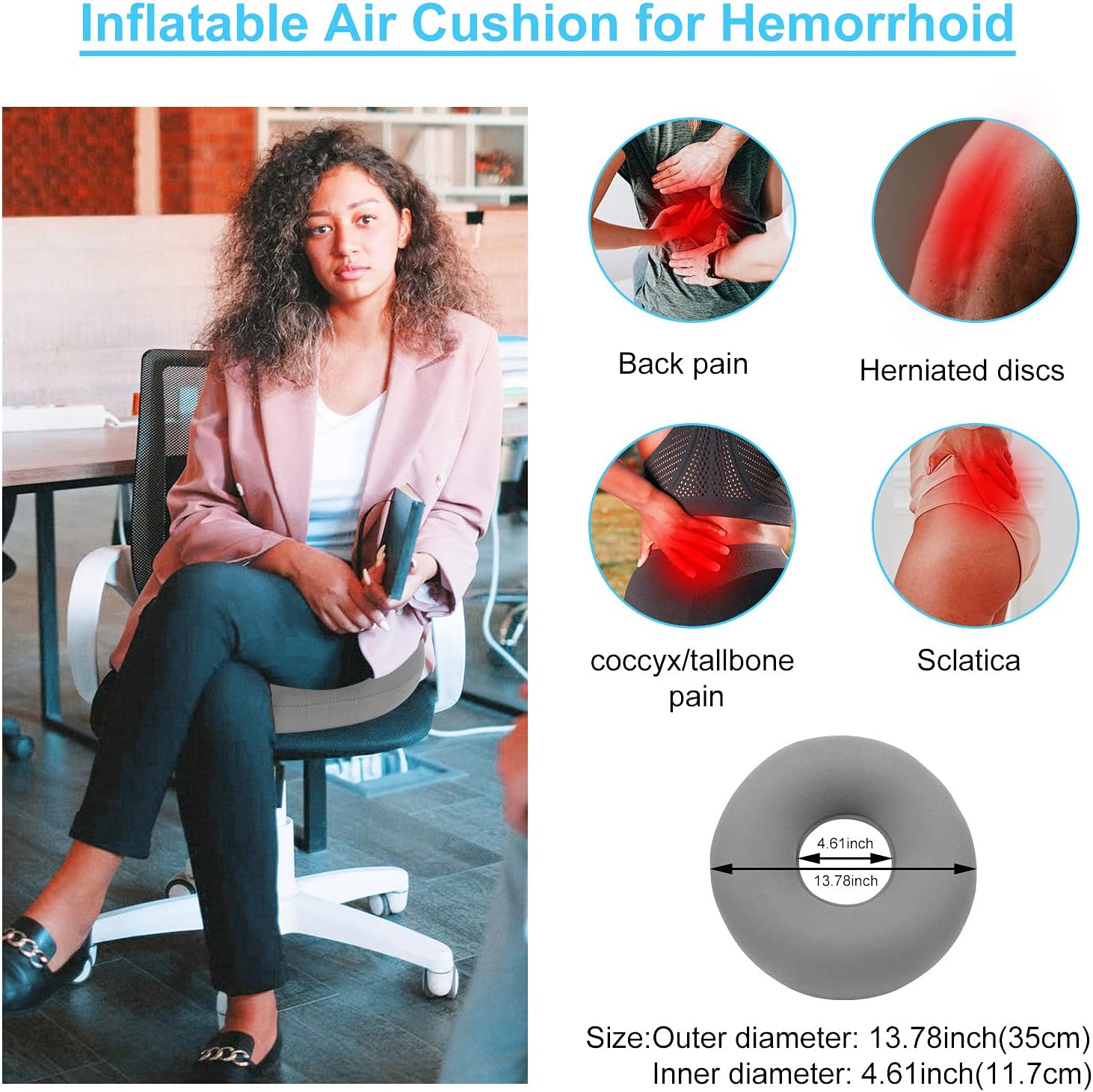 Travesseiro de espuma viscoelástica - Travesseiro tipo donut para alívio de hemorroidas - 2