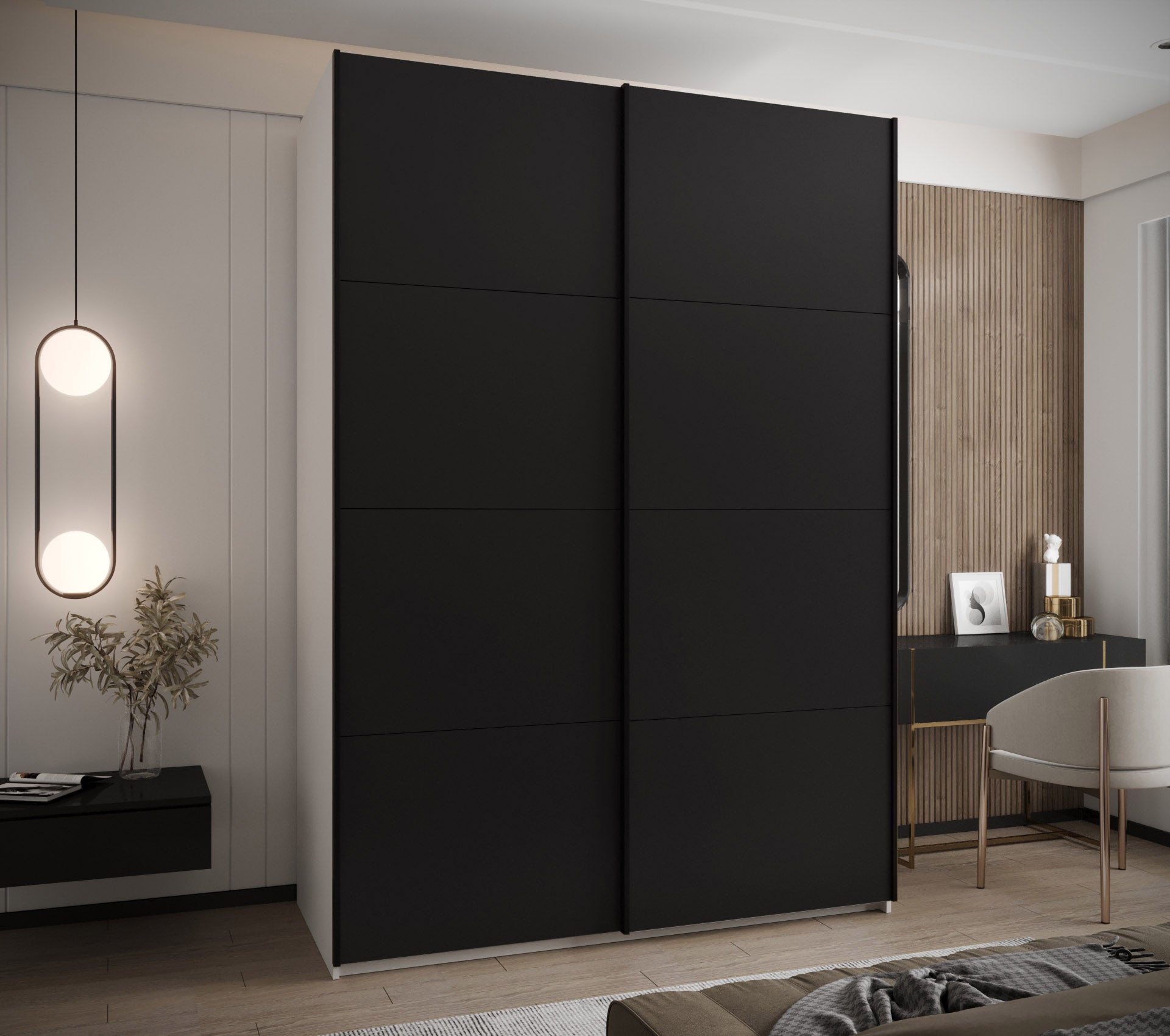 Szafa przesuwna wysoka Lux 1 170 x 64 x 245,5 cm biały + czarny + u. czarny - Abiks Meble - 2