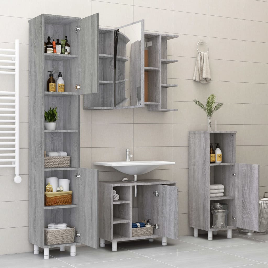 Maison Exclusive - Set Mobili da Bagno 4 pz Grigio Sonoma in Legno Multistrato - 3