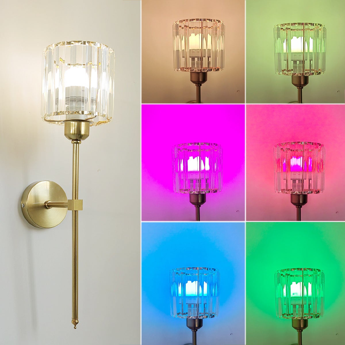 1 sztuka Przezroczysta złota kryształowa lampa ścienna z pilotem, lampka nocna, z żarówką ładującą RGBCW, odpowiednia do biura i kuchni - 4