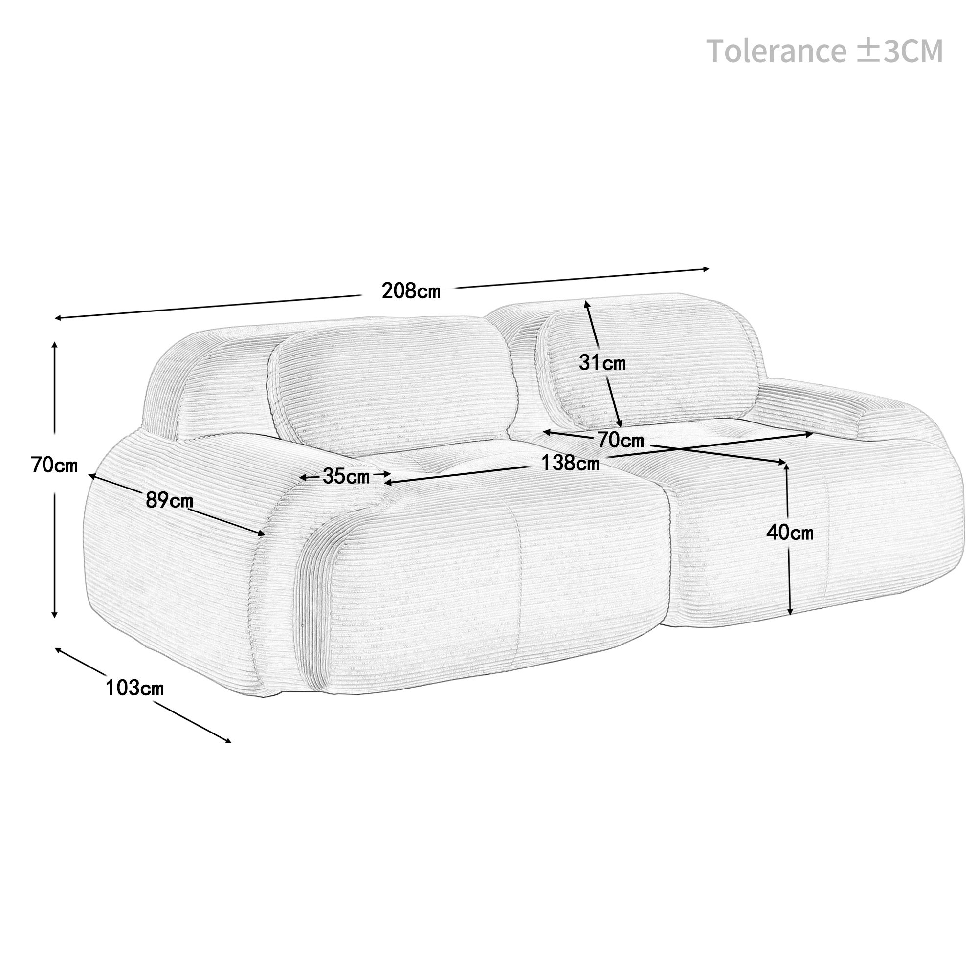 Canapé modulaire 2 places sans cadre en velours côtelé-Modenvie - 4