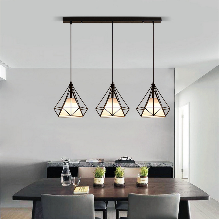 IDEGU Lampadario A Sospensione Industriale Design Diamante – 20 Cm – E27 – Colore Bianco – Per Casa E Locali