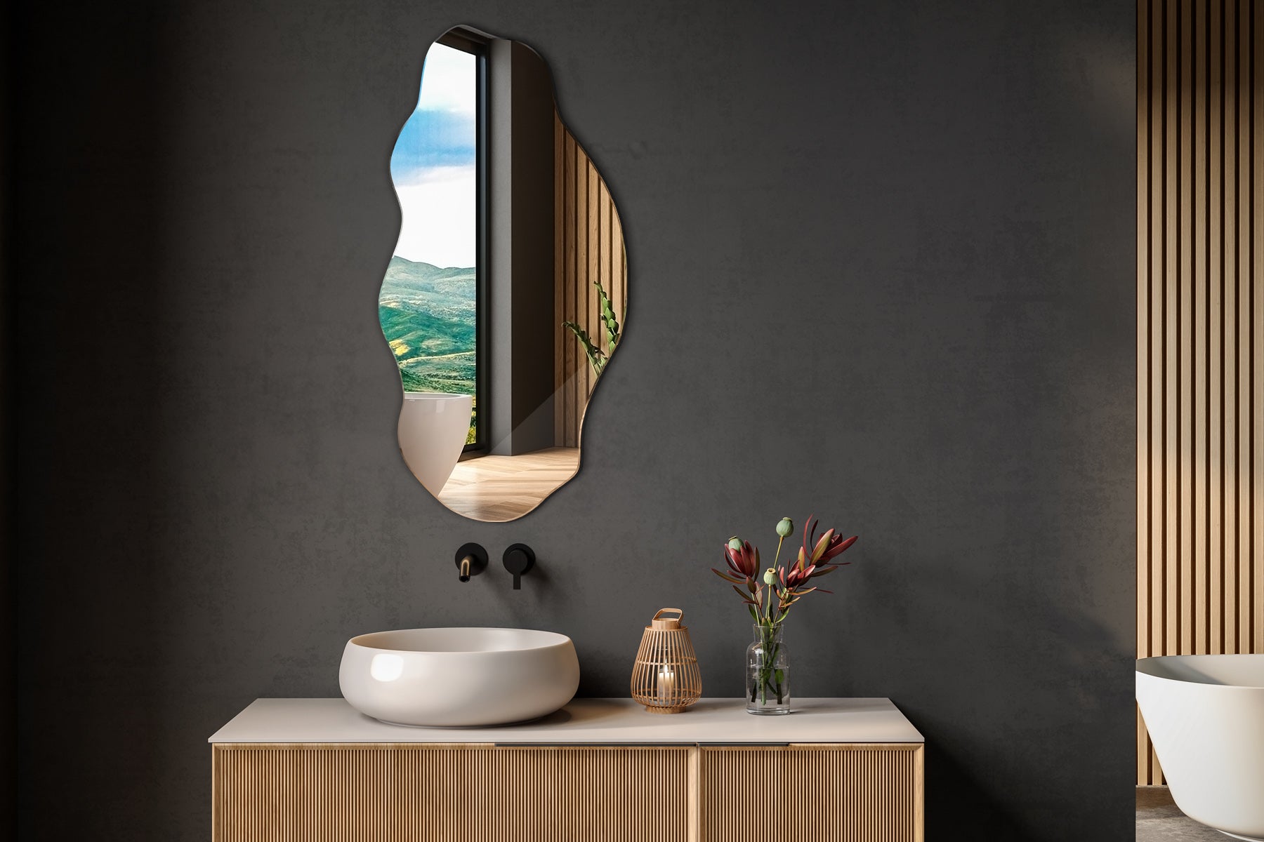 Miroir asymétrique organique irrégulier pour la salle de bain, le salon - 50 cm x 100 cm - 4