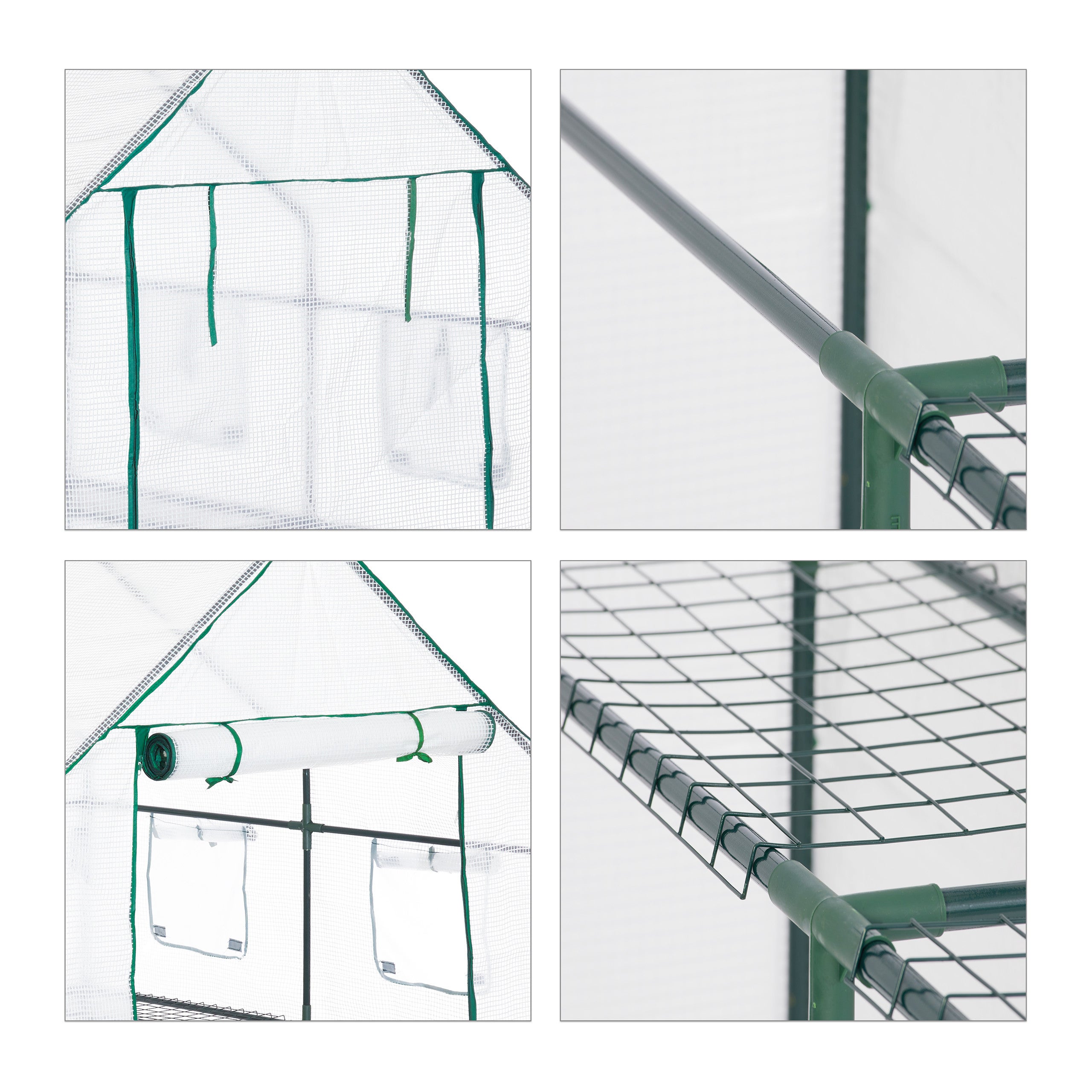 Serre tunnel de jardin de 190 x 140 x 140 cm avec 8 étagères, 4 fenêtres et bâche polyester transparente pour tomates, Relaxdays - 6