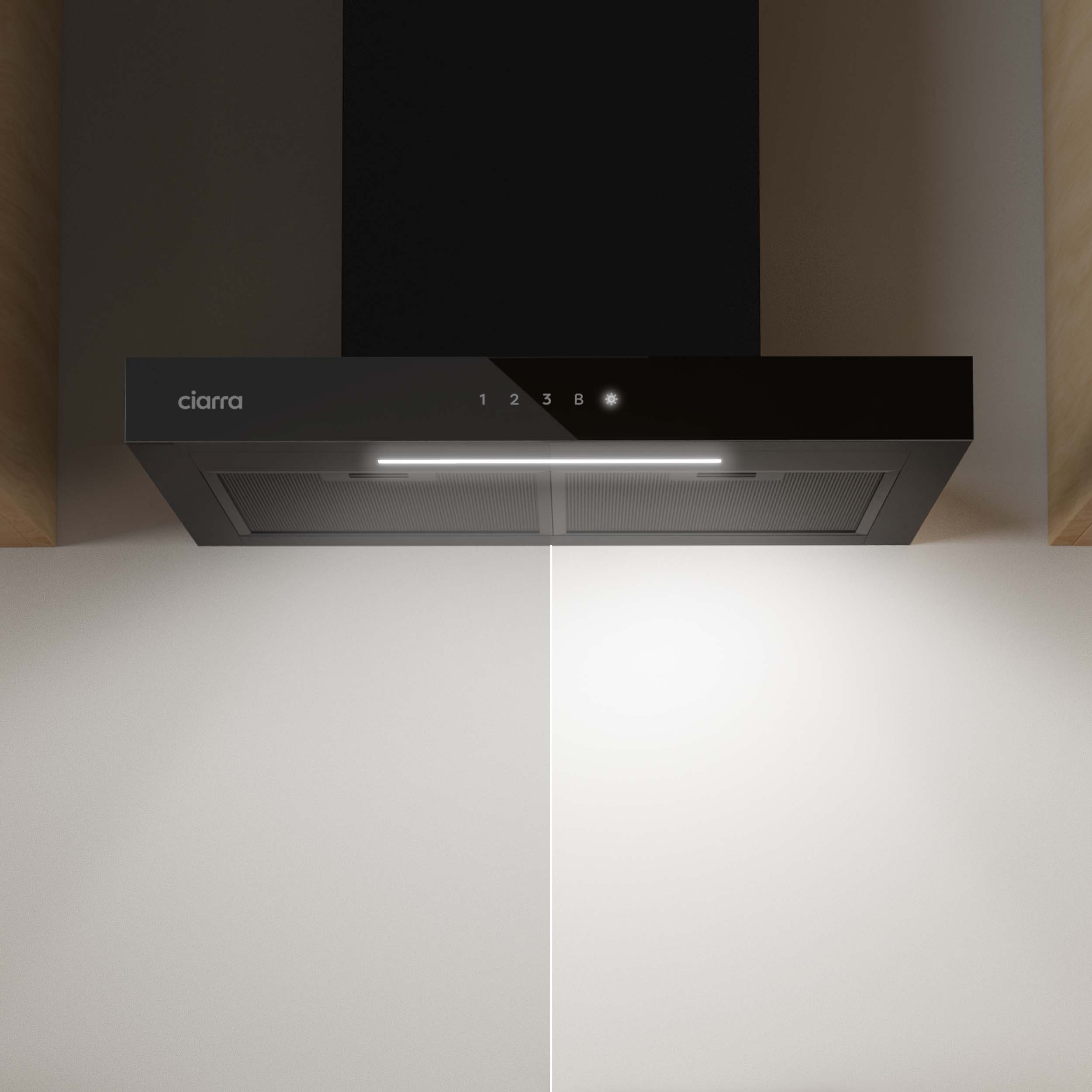 CIARRA Hotte Murale 60cm 650m3/h A+++ Tactile et APP Contrôle 4 Vitesses Booster Filtre à charbon inclus Noir CD6102B - 6