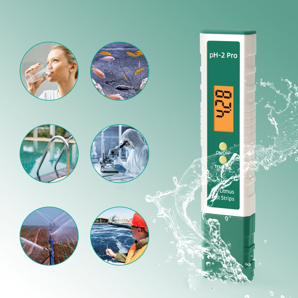 Stylo de test d'acide et d'alcali de pH d'affichage de température de PH-2Pro blanc et vert, mètre d'essai de qualité de l'eau - 6