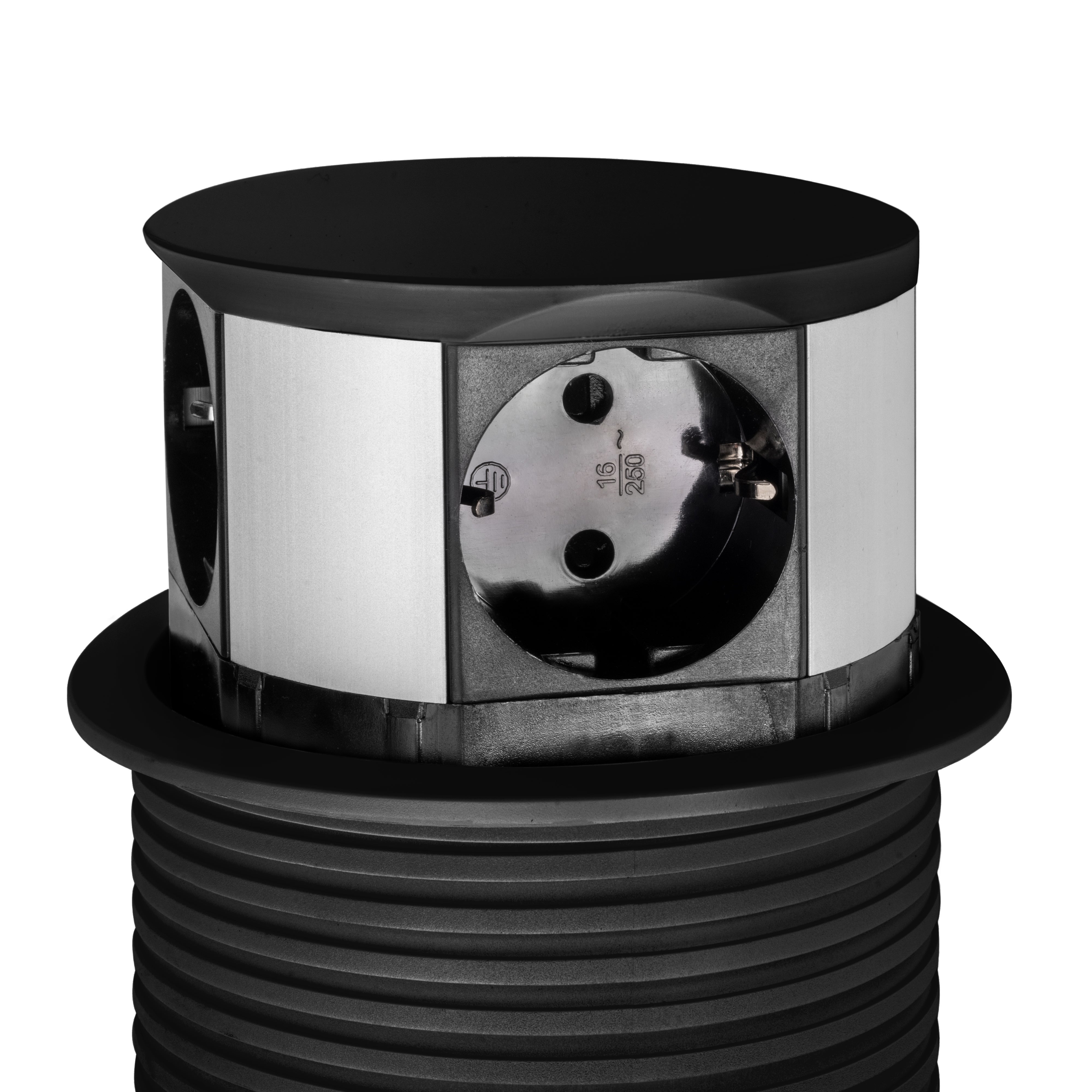 Emuca Multiconector Vertikal Push diâmetro 100mm, 3 fichas tipo Schuko, 1 USB tipo A, 1 USB tipo C, Aço e Plástico, Pintado preto - 5