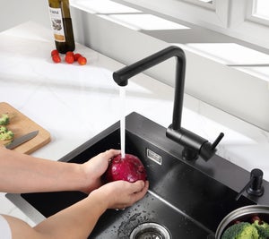 Cecipa max Robinet de Cuisine Rabattable, Mitigeur Evier Pliable en Acier Inoxydable devant Fenêtre, Robinet Évier Pivotant à 360º - Noir,EU Modèle
